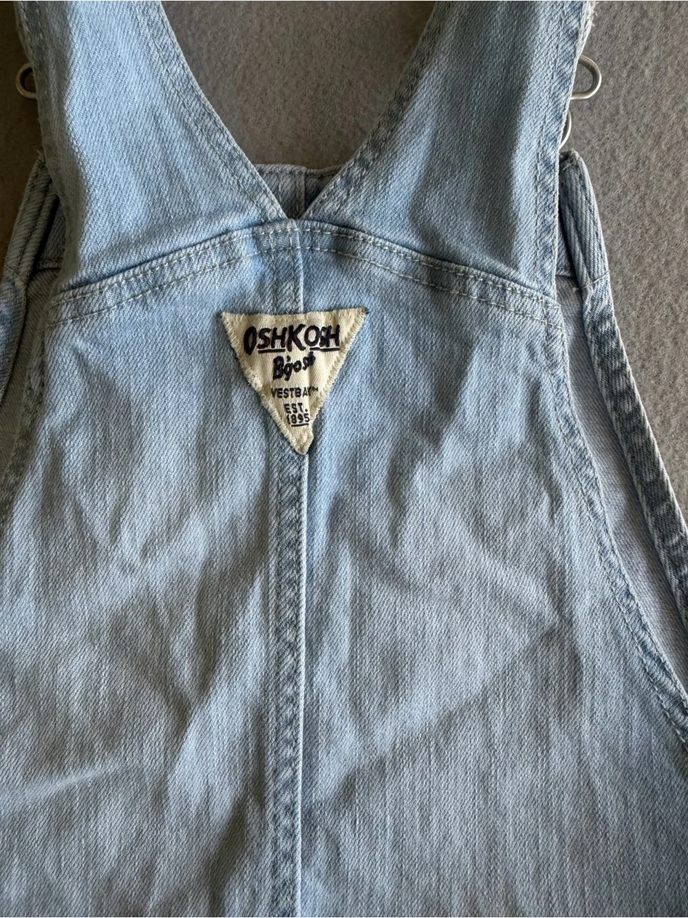Oshkosh Jean Skirt Overall Dress Girls Size 7 Heart Pocket Fray Hem Light Wash